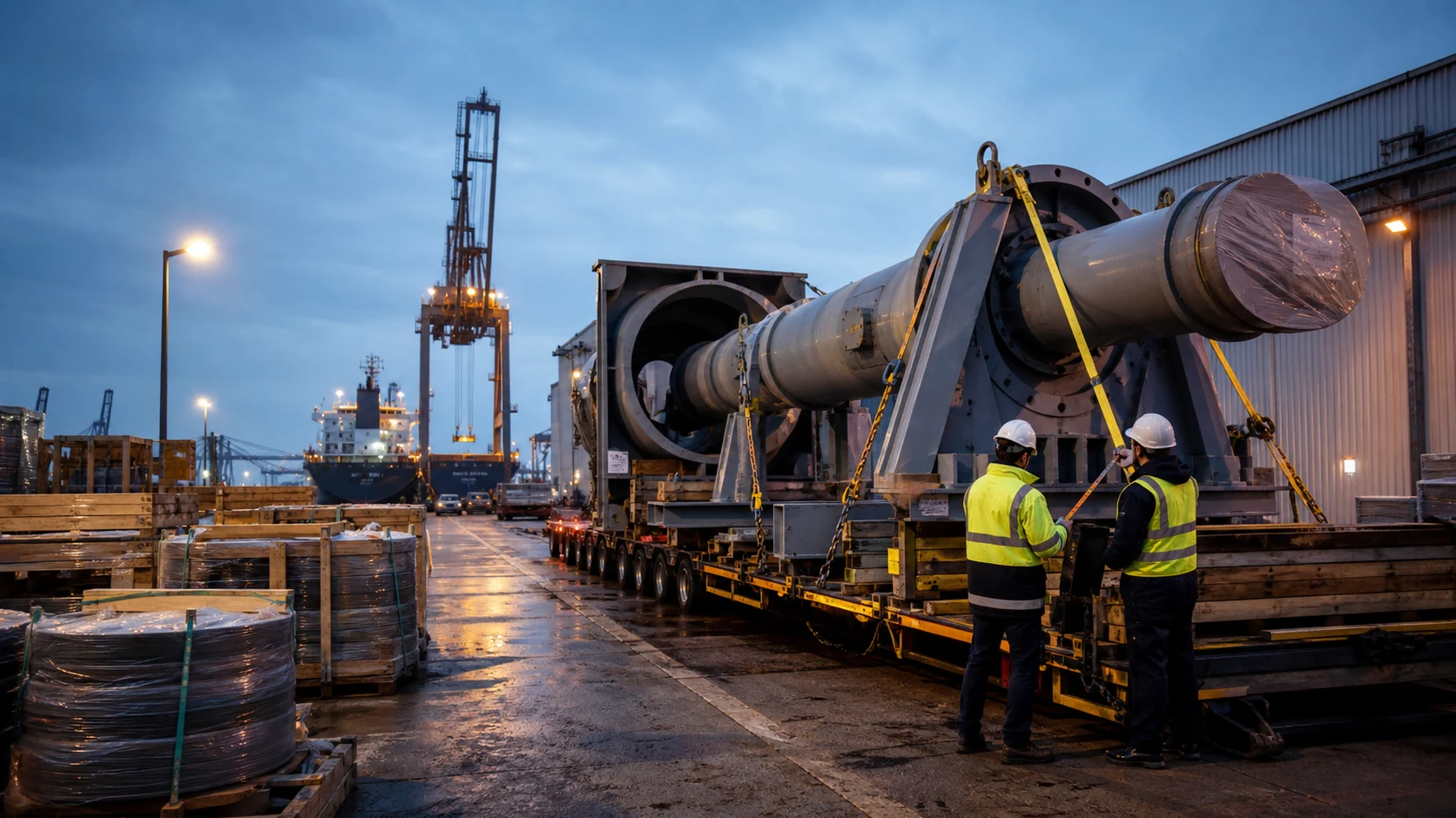 Industrial component prepared and checked for international transport