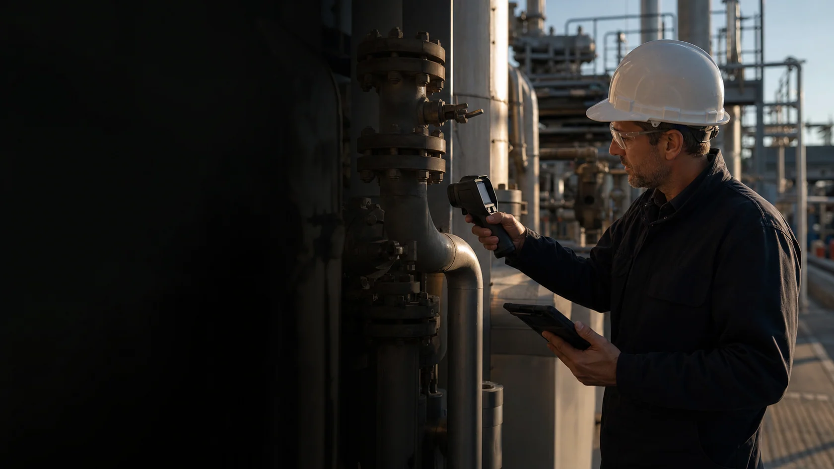 Specialist carrying out a technical review of an industrial component